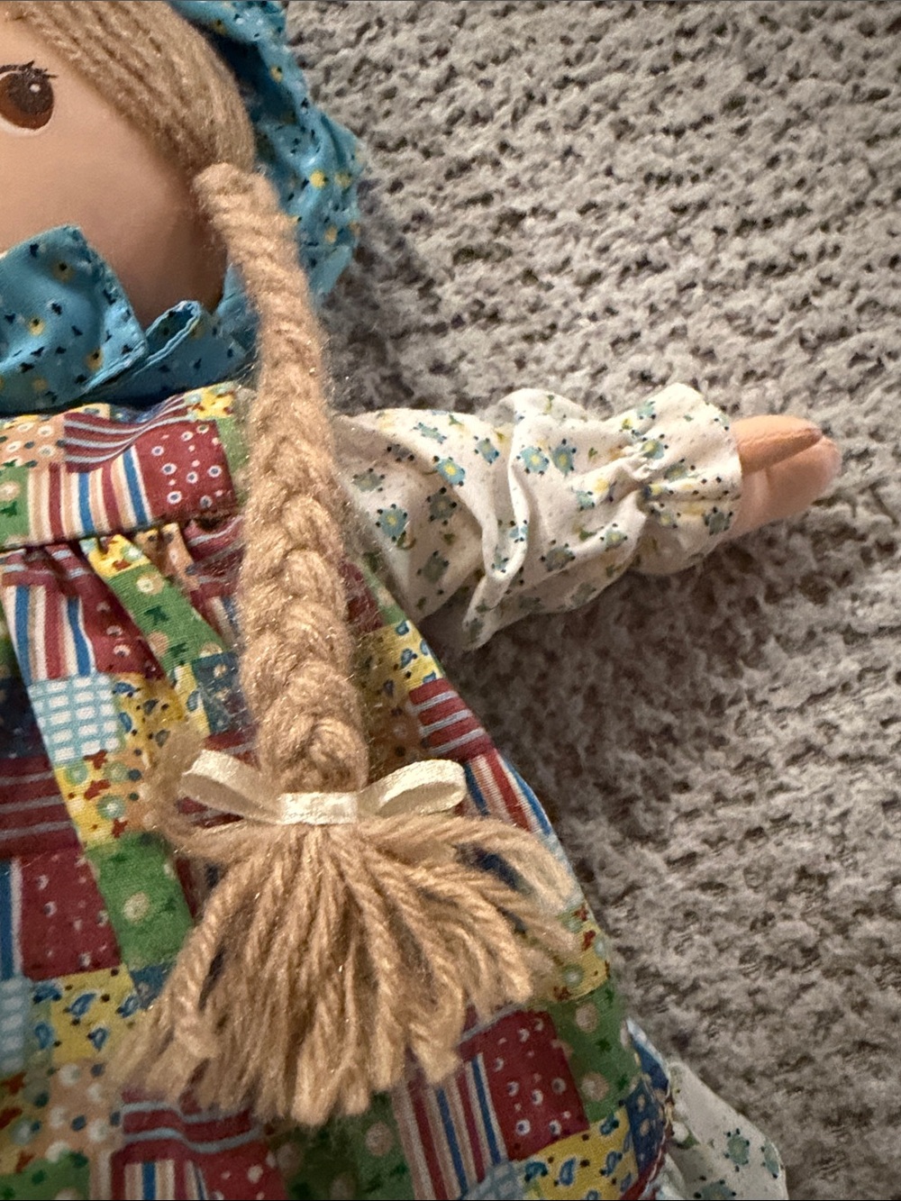 Blue Patchwork Rag Doll with Braided Hair - Charming Plush Toy - Picture 8 of 12
